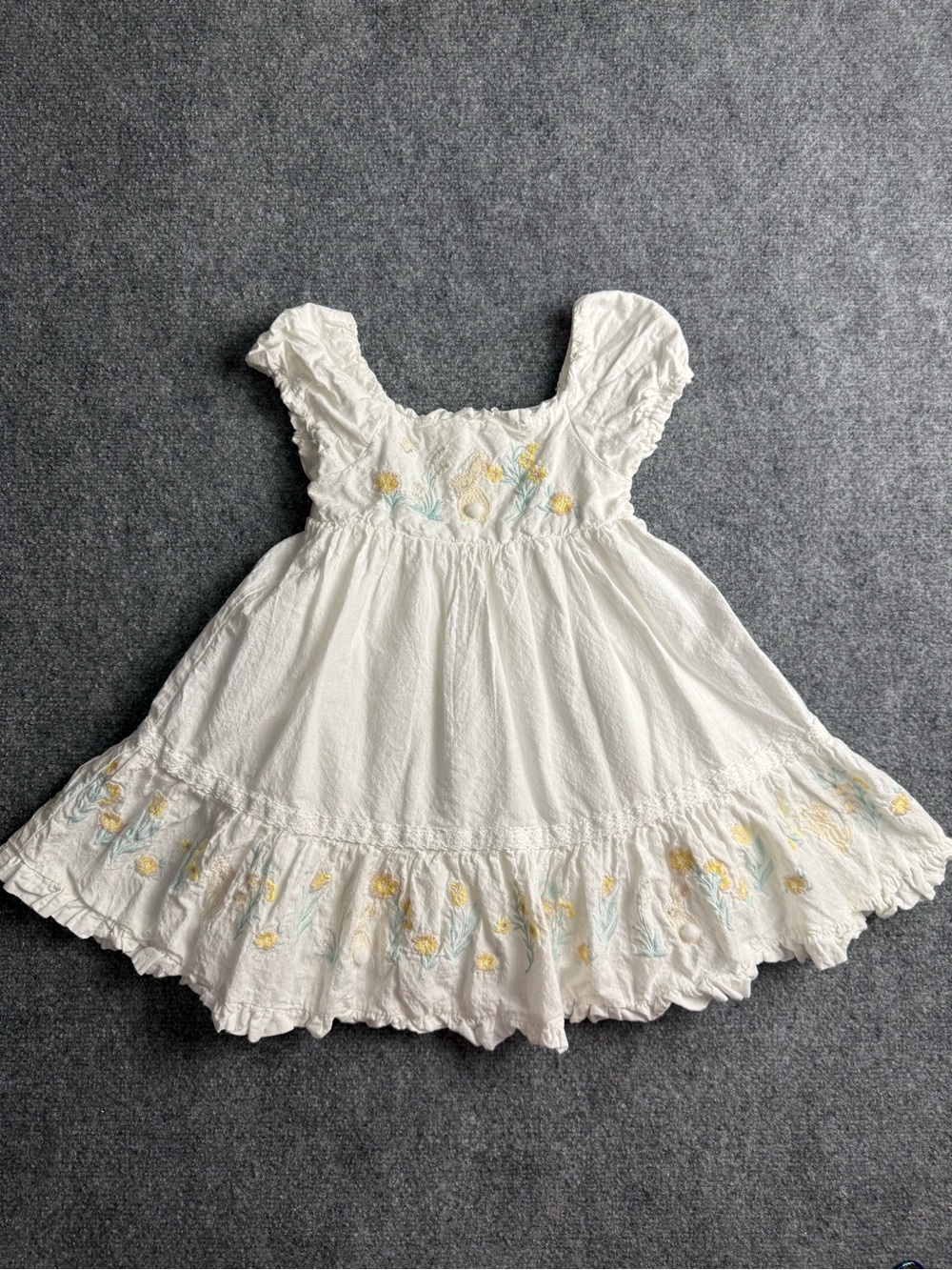 Christian Siriano Girls 4T White Bunny Embroidered Flutter-Sleeve Easter Dress